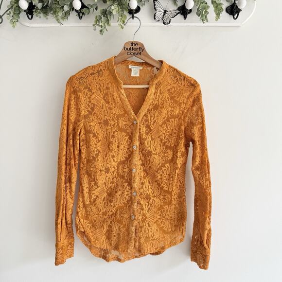 Sundance Orange Floral Semi Sheer Button Down Shirt Small 15-3063 boho - Picture 1 of 4